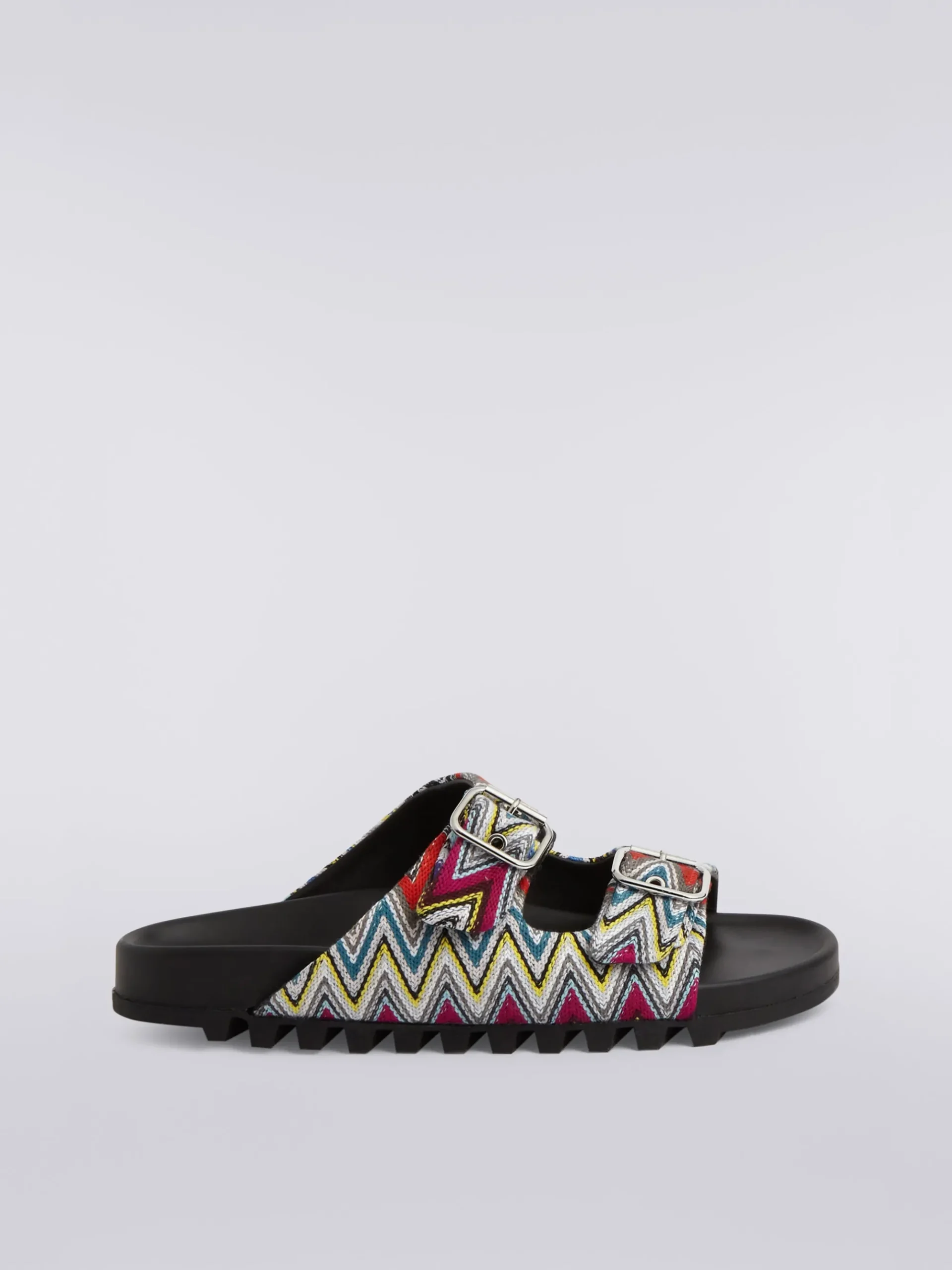 Sandals with double strap in slub fabric