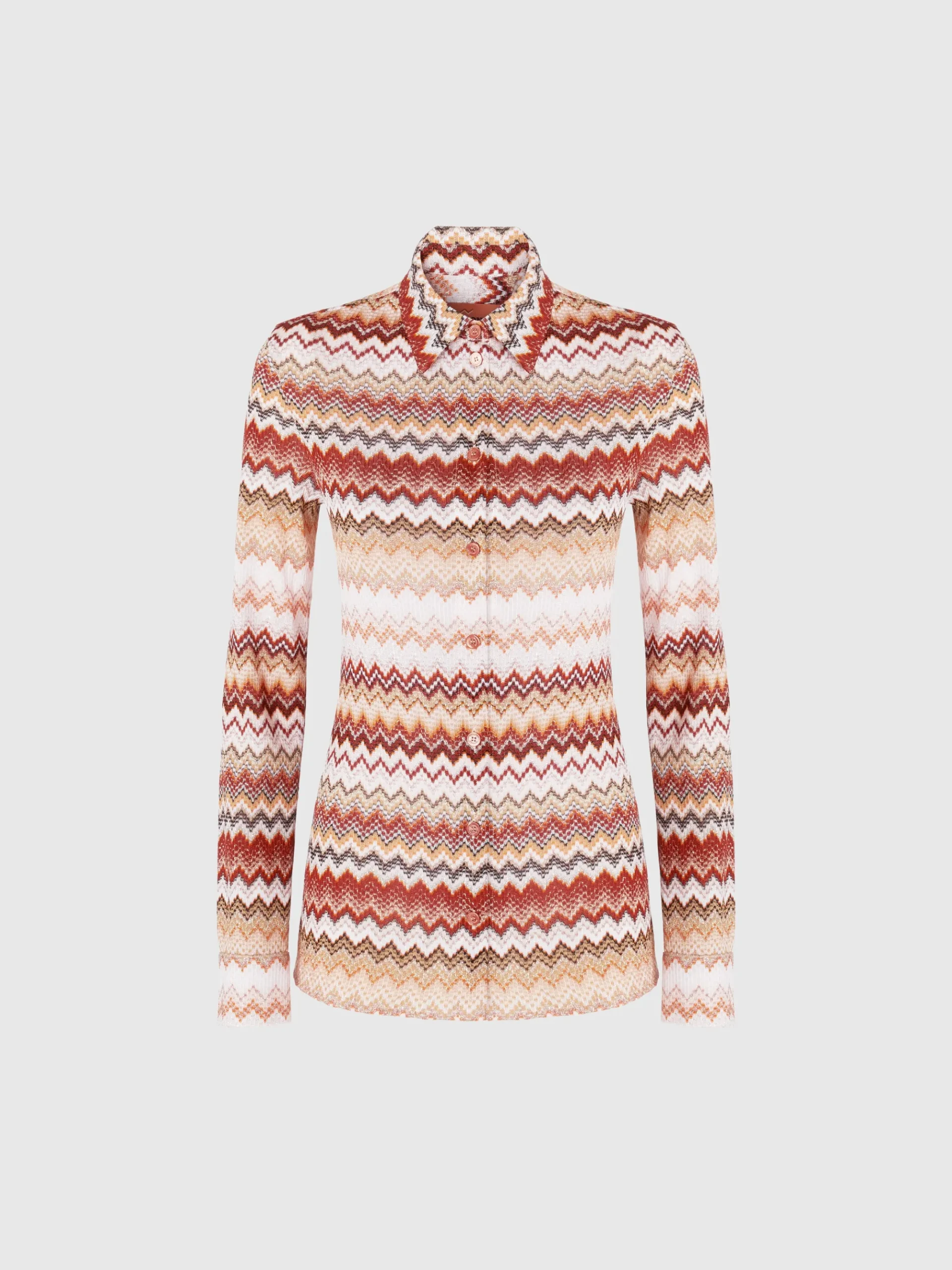 Shirt with serrated lamé zig zag pattern