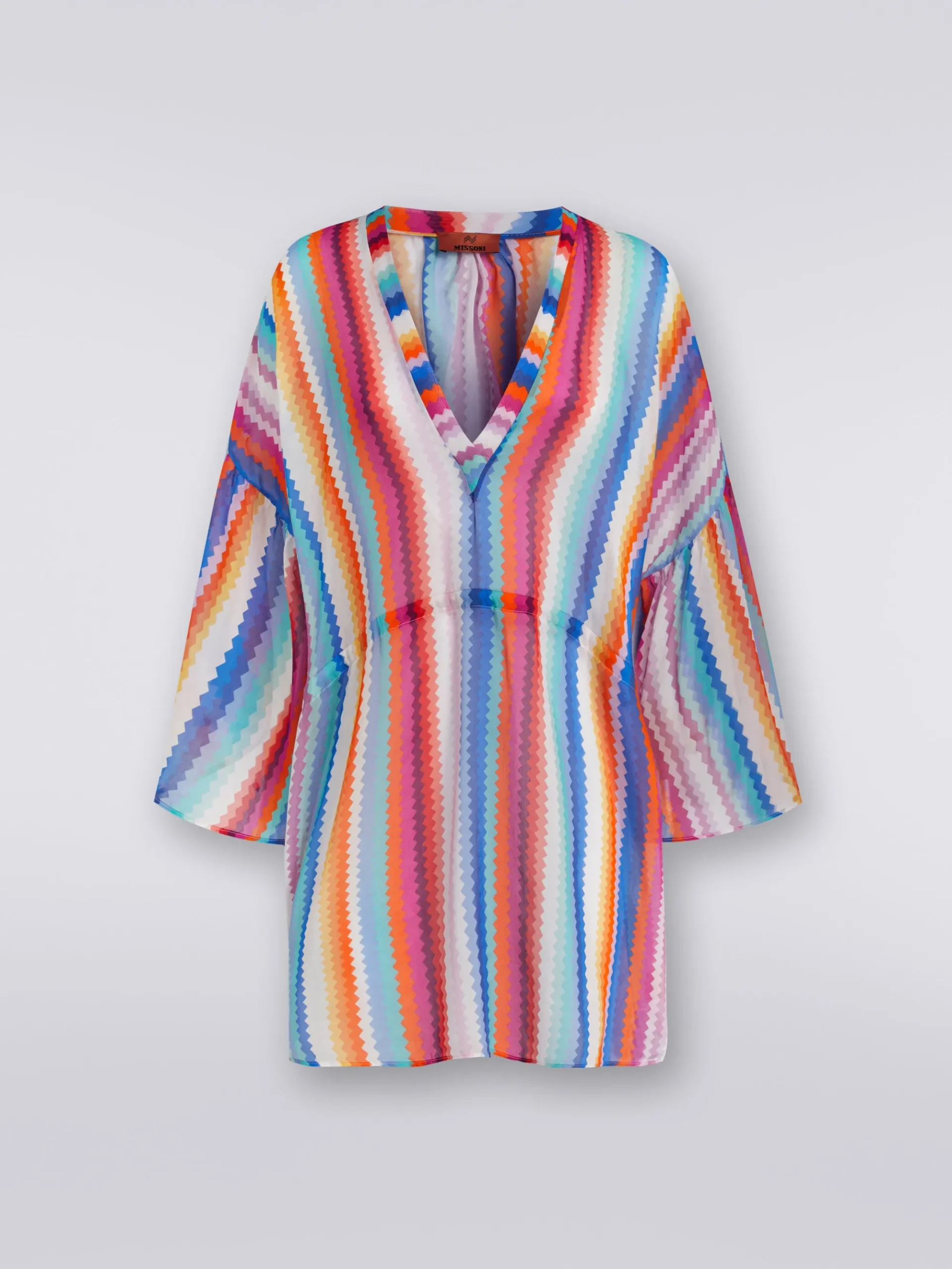 Short cover up kaftan in zigzag cotton and silk