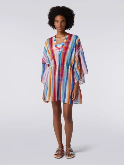 Short cover up kaftan in zigzag cotton and silk