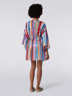 Short cover up kaftan in zigzag cotton and silk