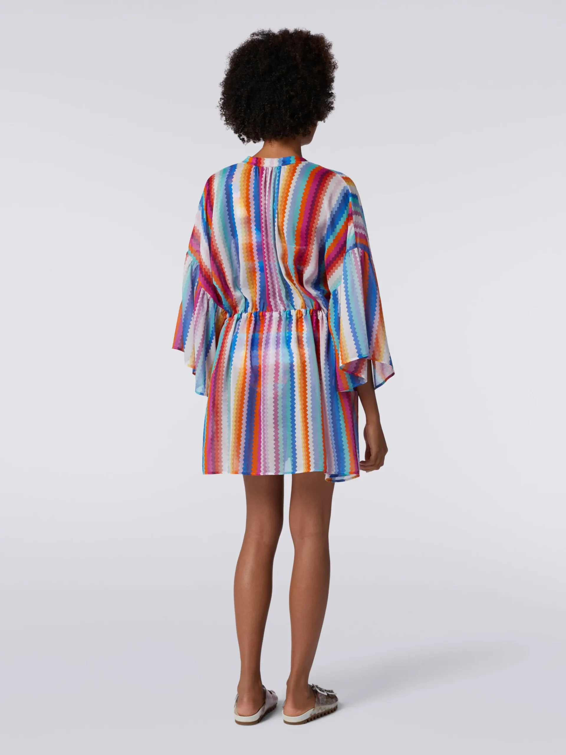 Short cover up kaftan in zigzag cotton and silk