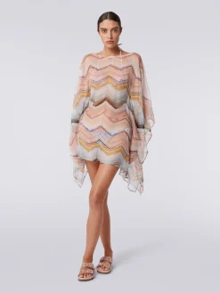 Short cover up kaftan in zigzag viscose blend with lurex