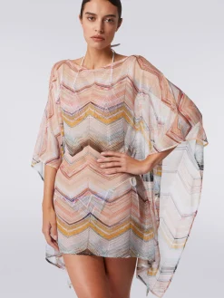 Short cover up kaftan in zigzag viscose blend with lurex