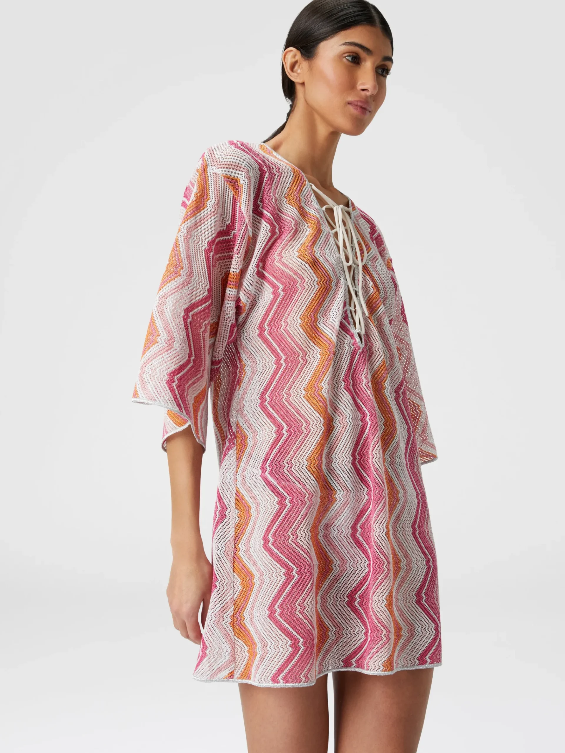 Short cover-up kaftan with braided lacing