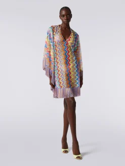 Short cover-up kaftan with zigzag print and fringes