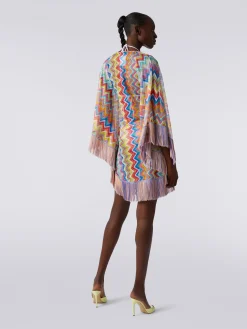 Short cover-up kaftan with zigzag print and fringes