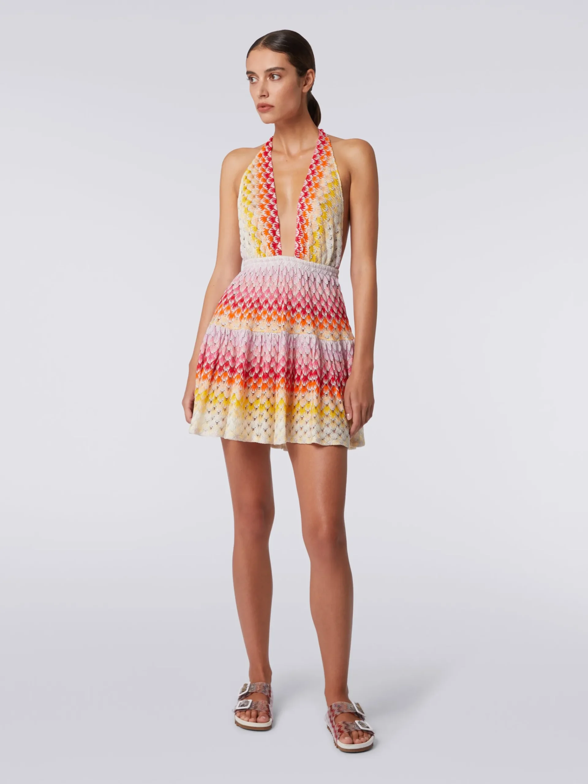Short dégradé lace-effect cover up with lurex