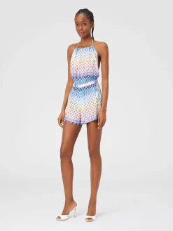 Short jumpsuit in dégradé lace-effect viscose with lurex