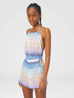 Short jumpsuit in dégradé lace-effect viscose with lurex
