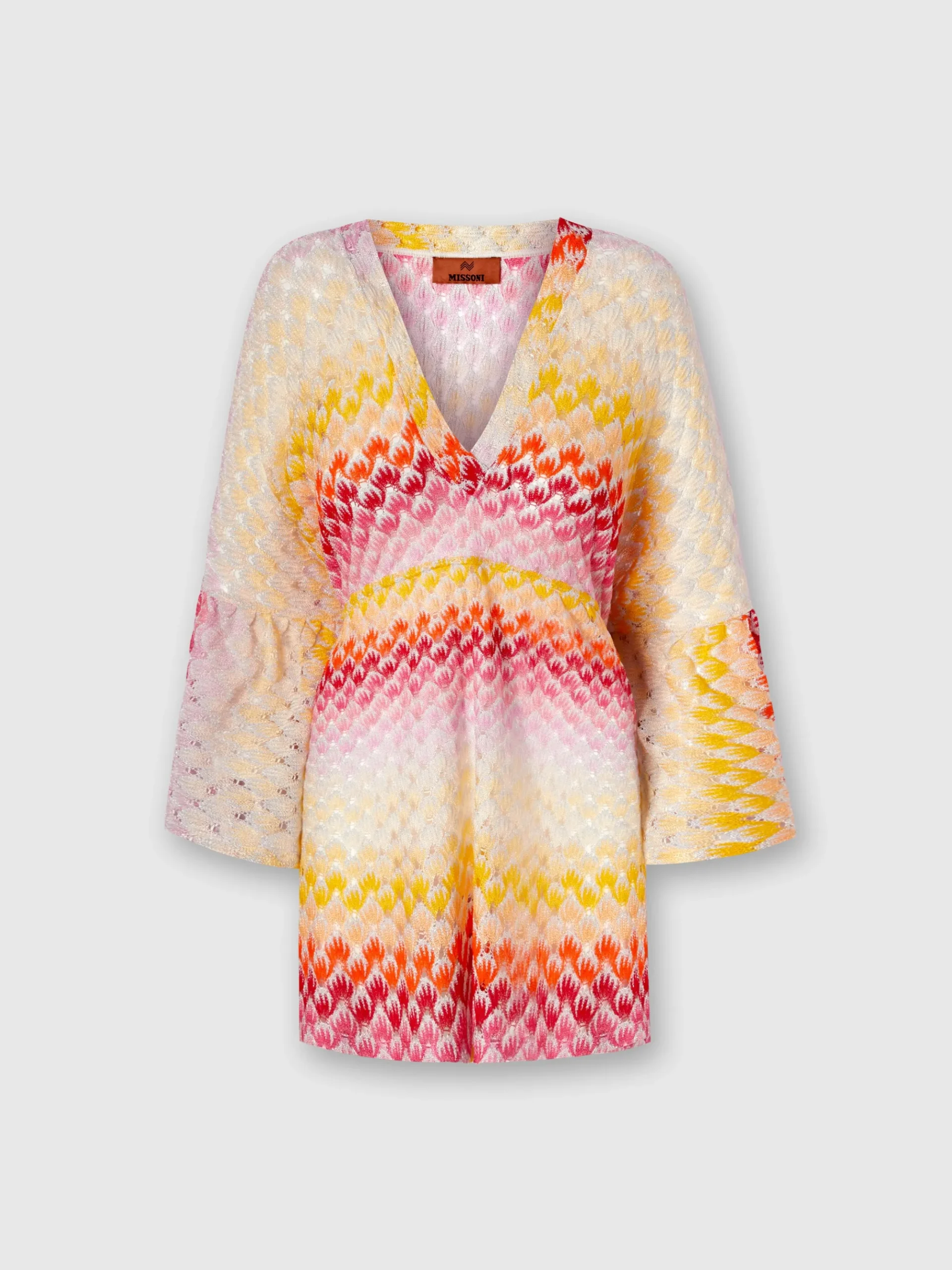 Short lace-effect cover up kaftan with lurex
