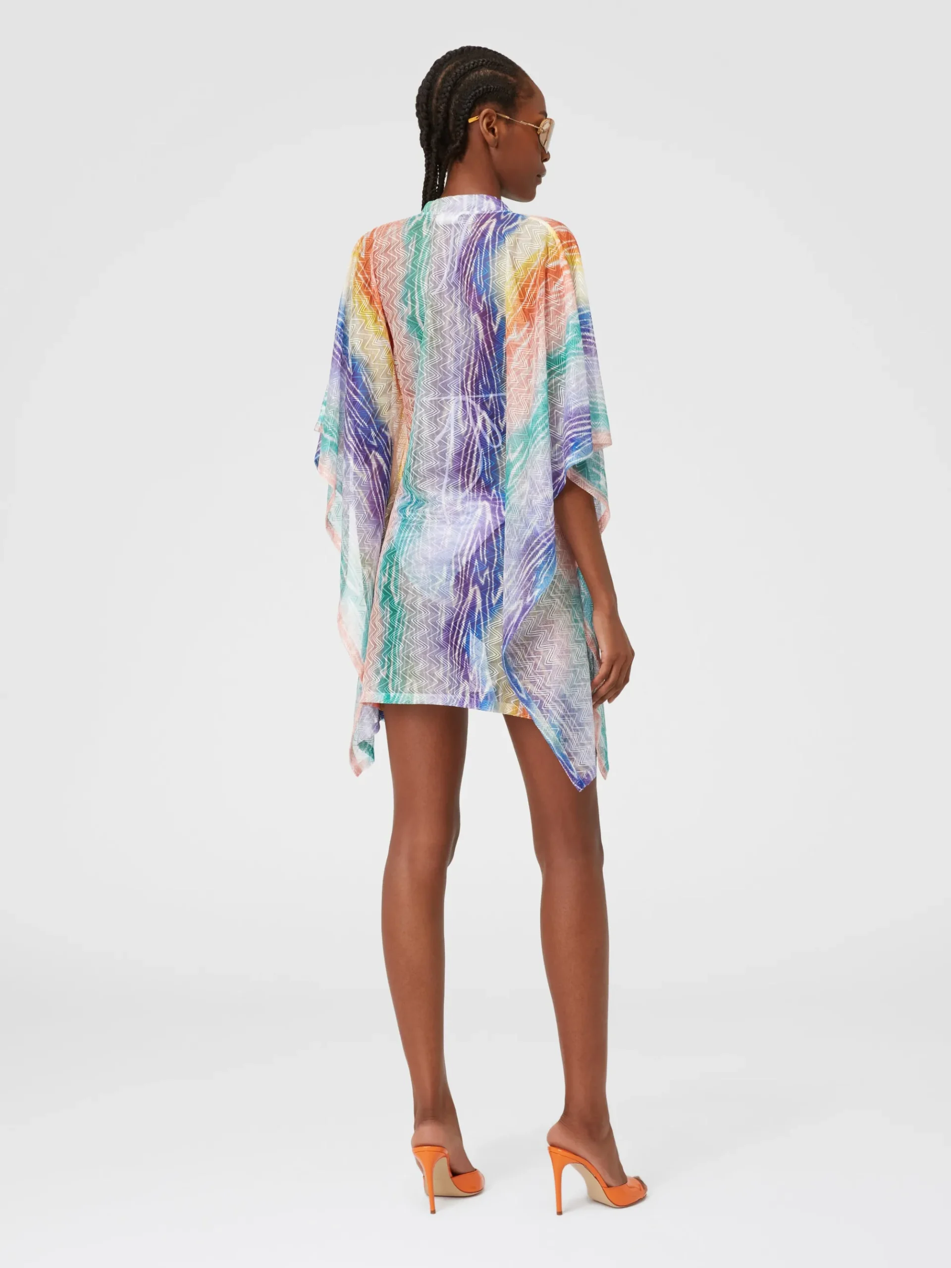 Short tie-dye print cover up kaftan