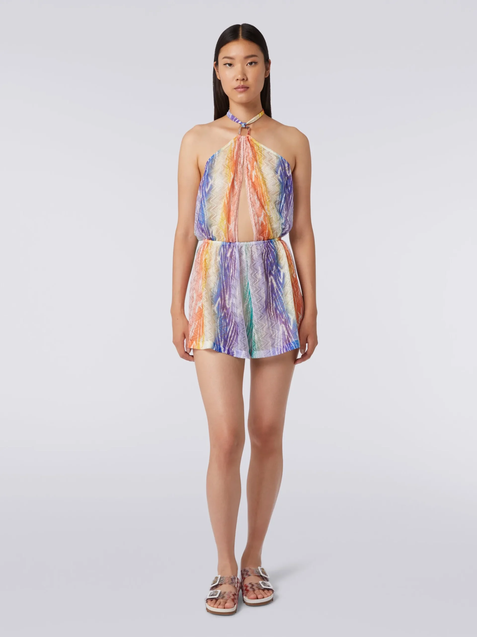 Short tie-dye print cover up jumpsuit