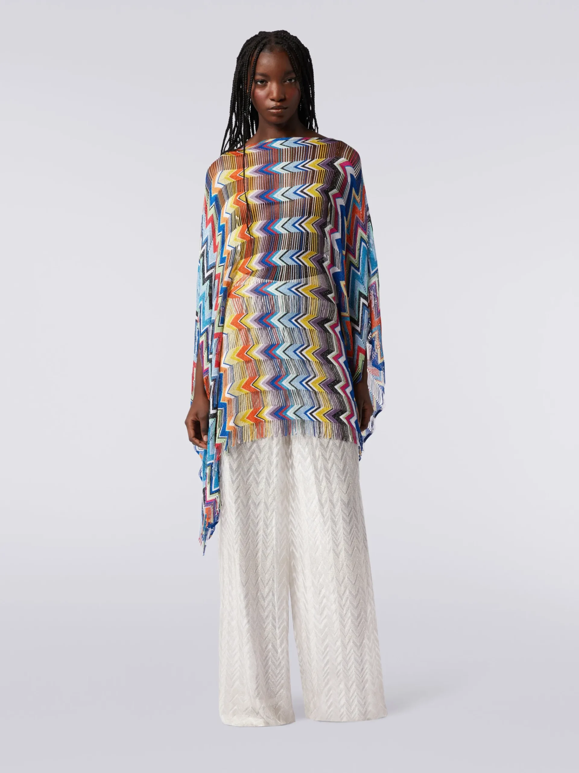 Short viscose cover-up kaftan with fringes