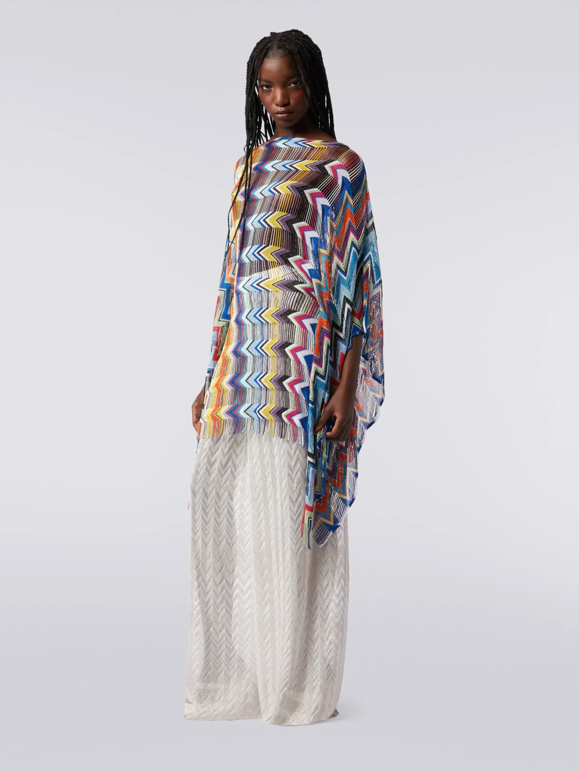 Short viscose cover-up kaftan with fringes
