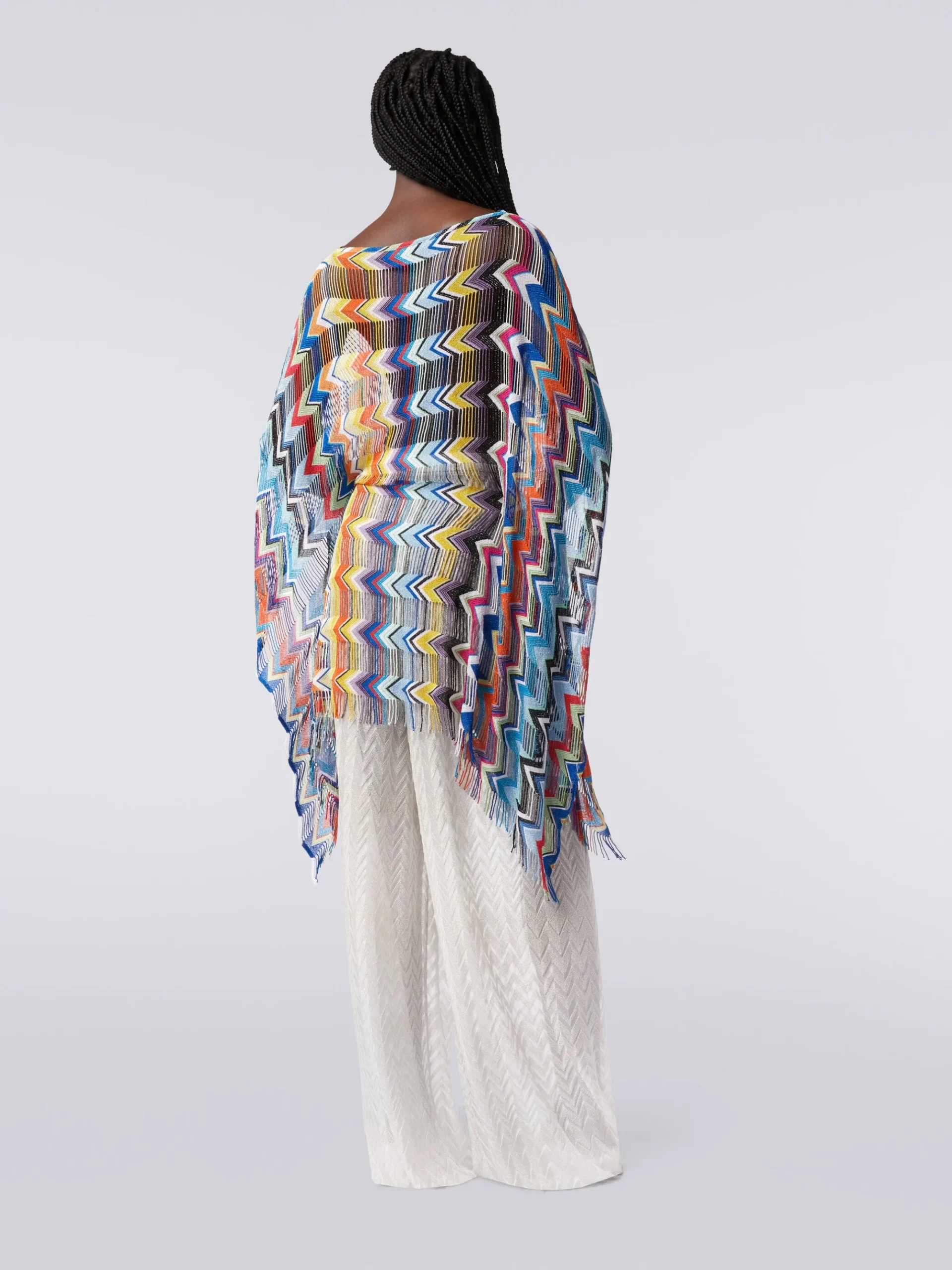 Short viscose cover-up kaftan with fringes