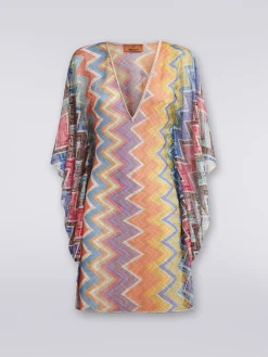 Short zigzag cover-up kaftan with lurex