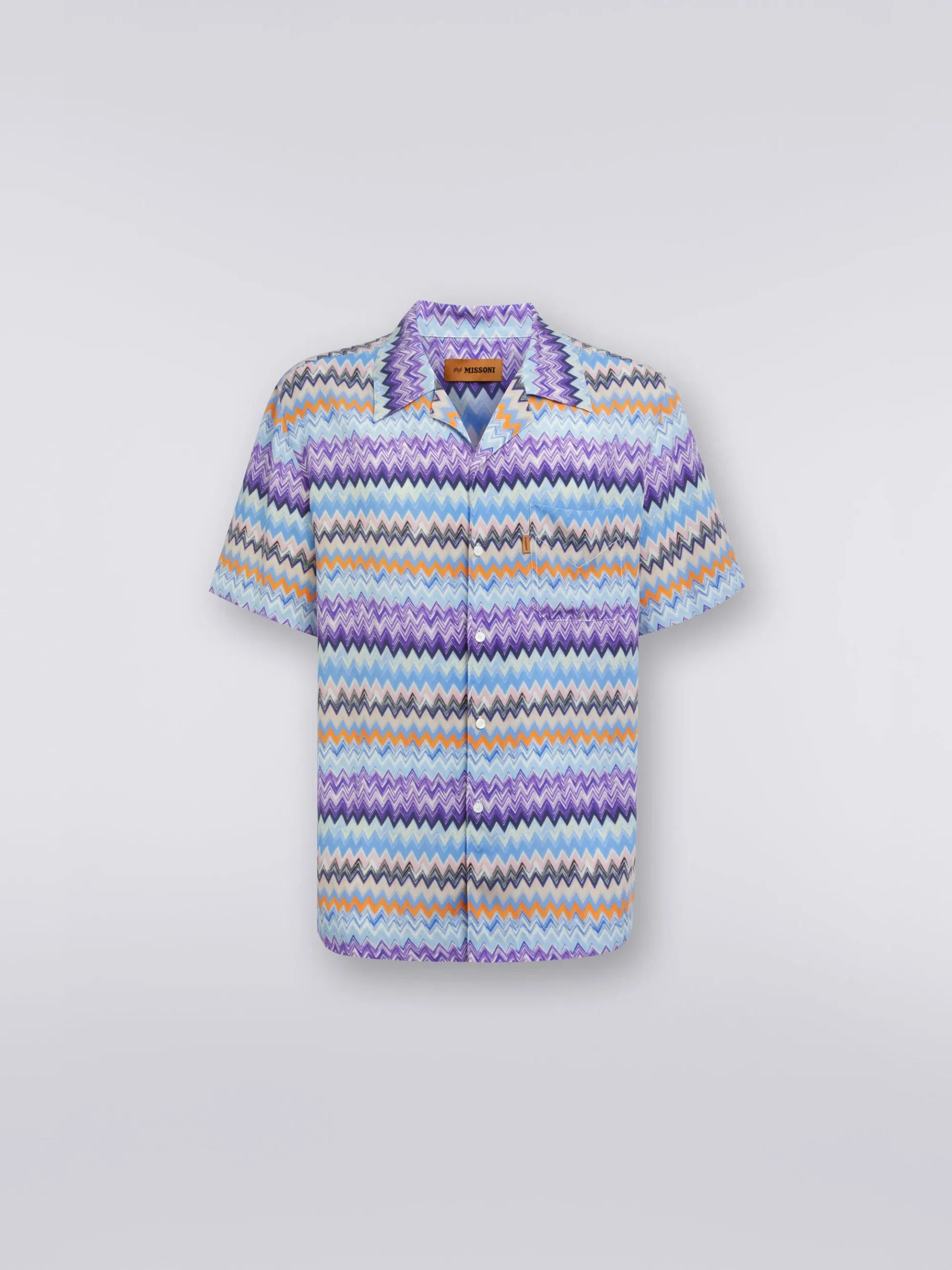 Short-sleeved chevron viscose bowling shirt