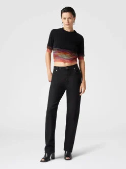 Short-sleeved flared cashmere crewneck crop top