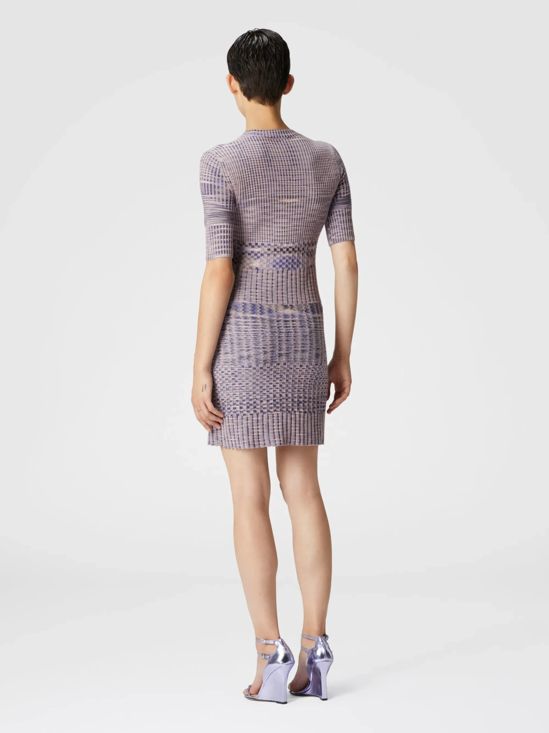Short-sleeved mini-dress in slub wool