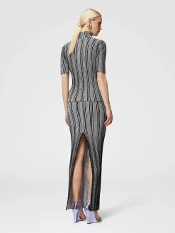 Short-sleeved striped turtleneck with sequins