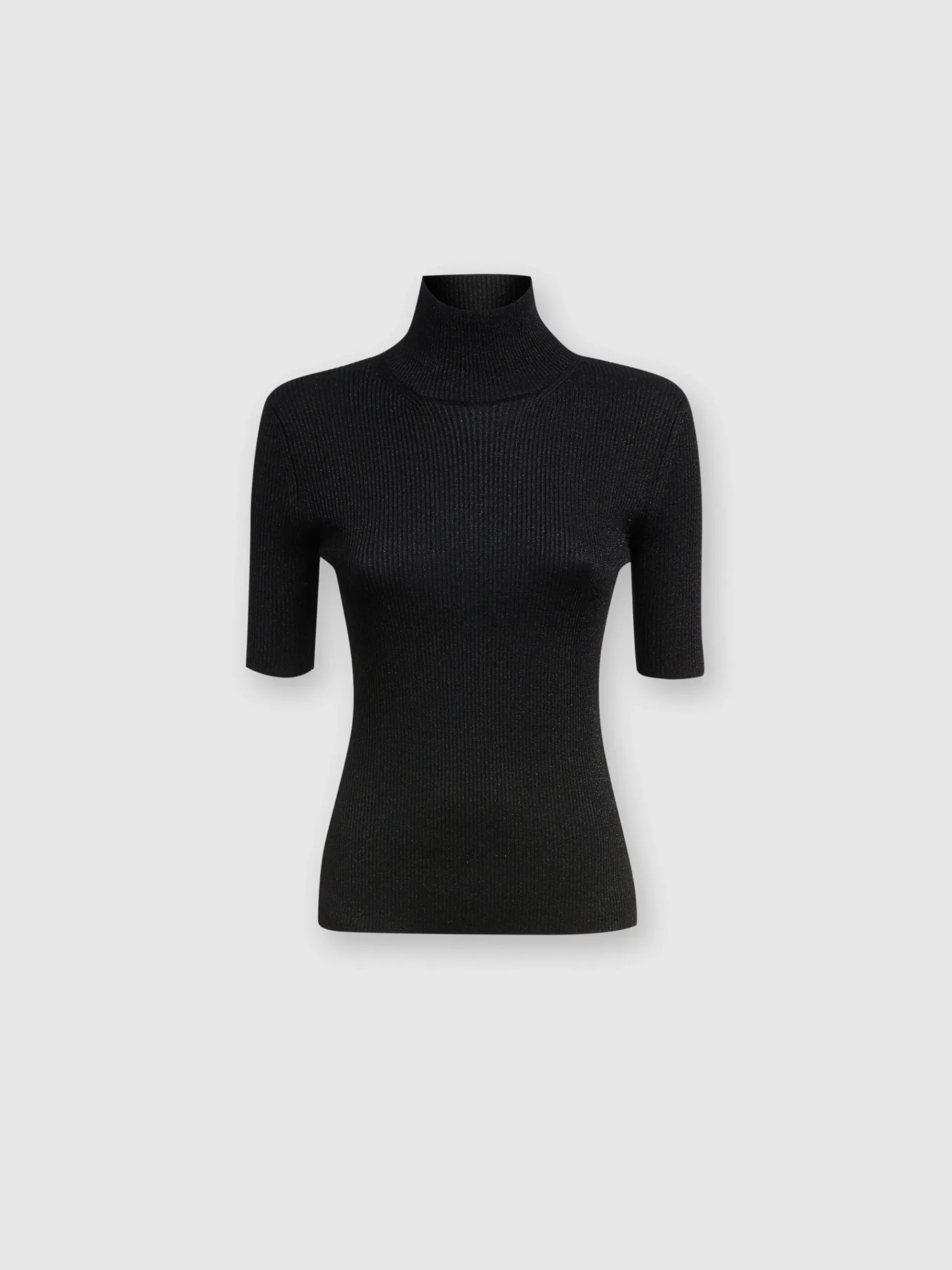 Short-sleeved turtleneck in glitter-effect viscose