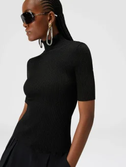 Short-sleeved turtleneck in glitter-effect viscose