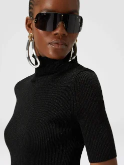 Short-sleeved turtleneck in glitter-effect viscose