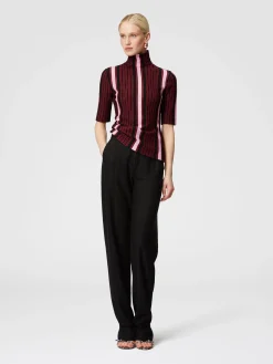 Short-sleeved turtleneck in striped cotton and viscose