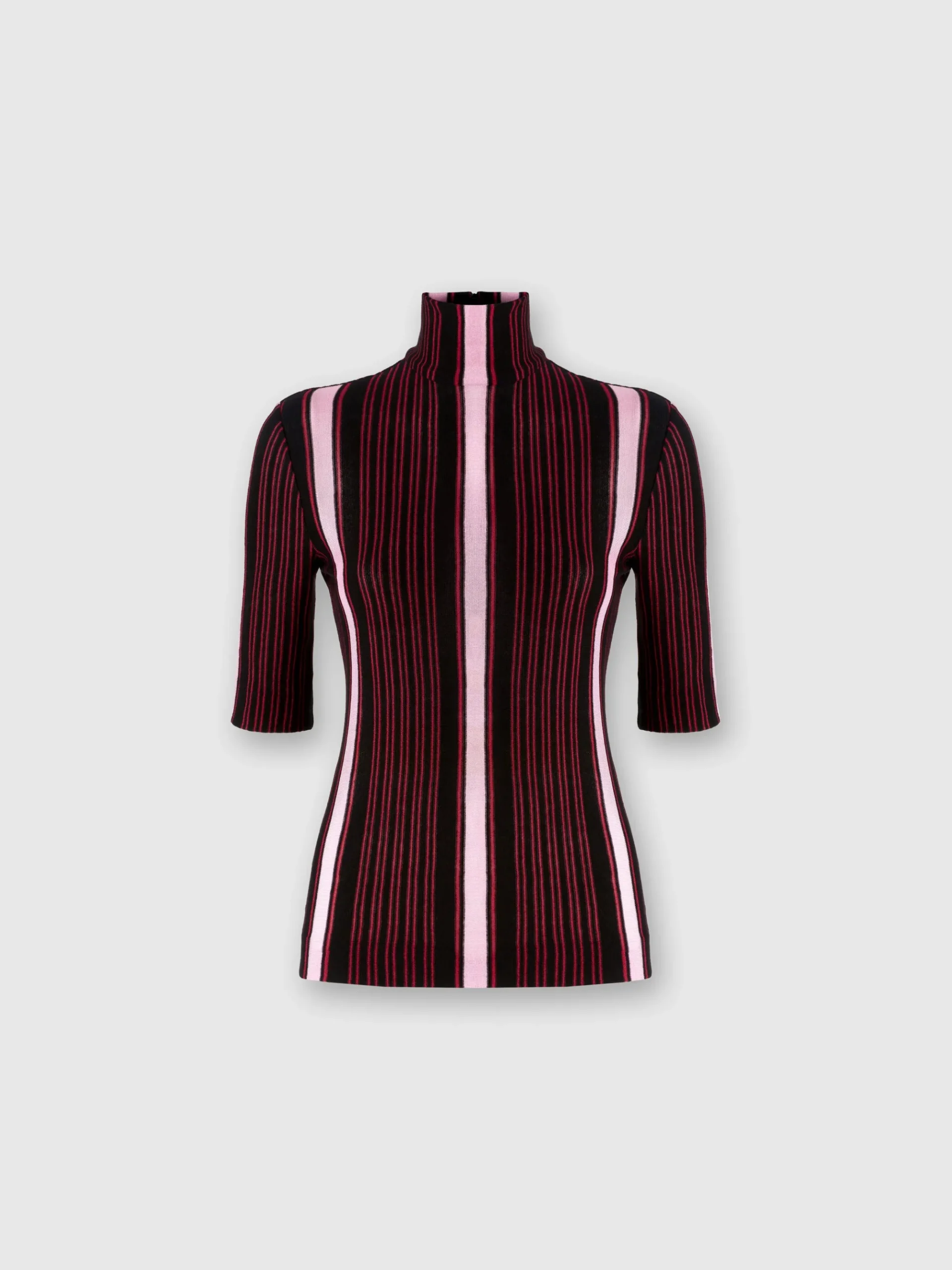 Short-sleeved turtleneck in striped cotton and viscose