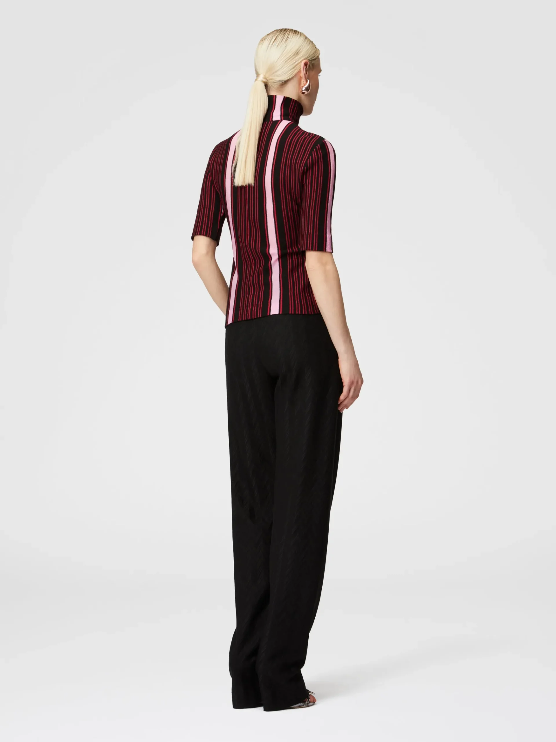 Short-sleeved turtleneck in striped cotton and viscose