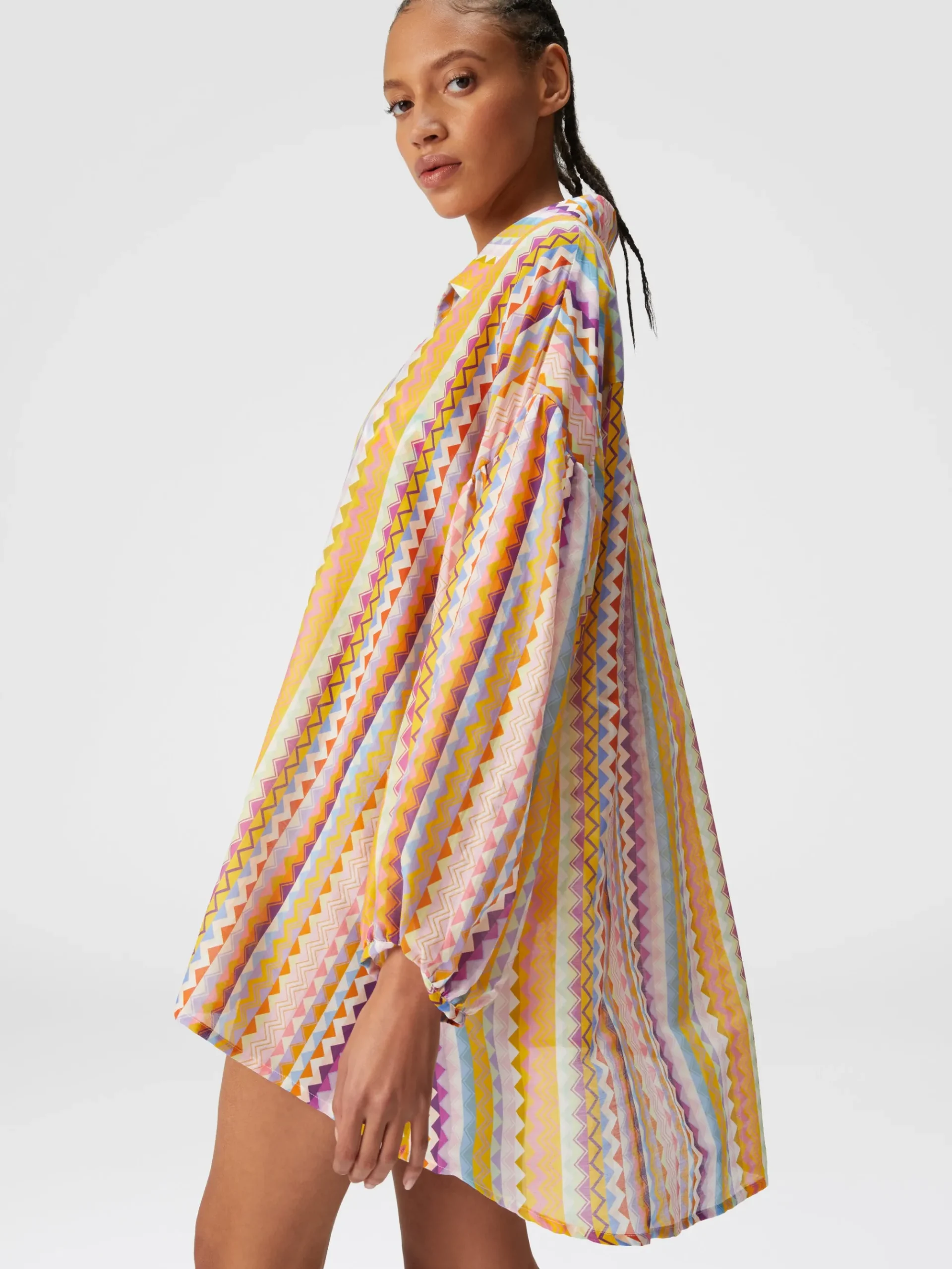 Silk and cotton oversize blouse with zigzag print