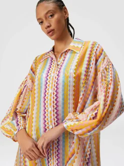 Silk and cotton oversize blouse with zigzag print