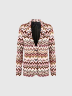Single-breasted blazer in cotton and zigzag viscose