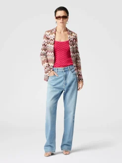 Single-breasted blazer in cotton and zigzag viscose