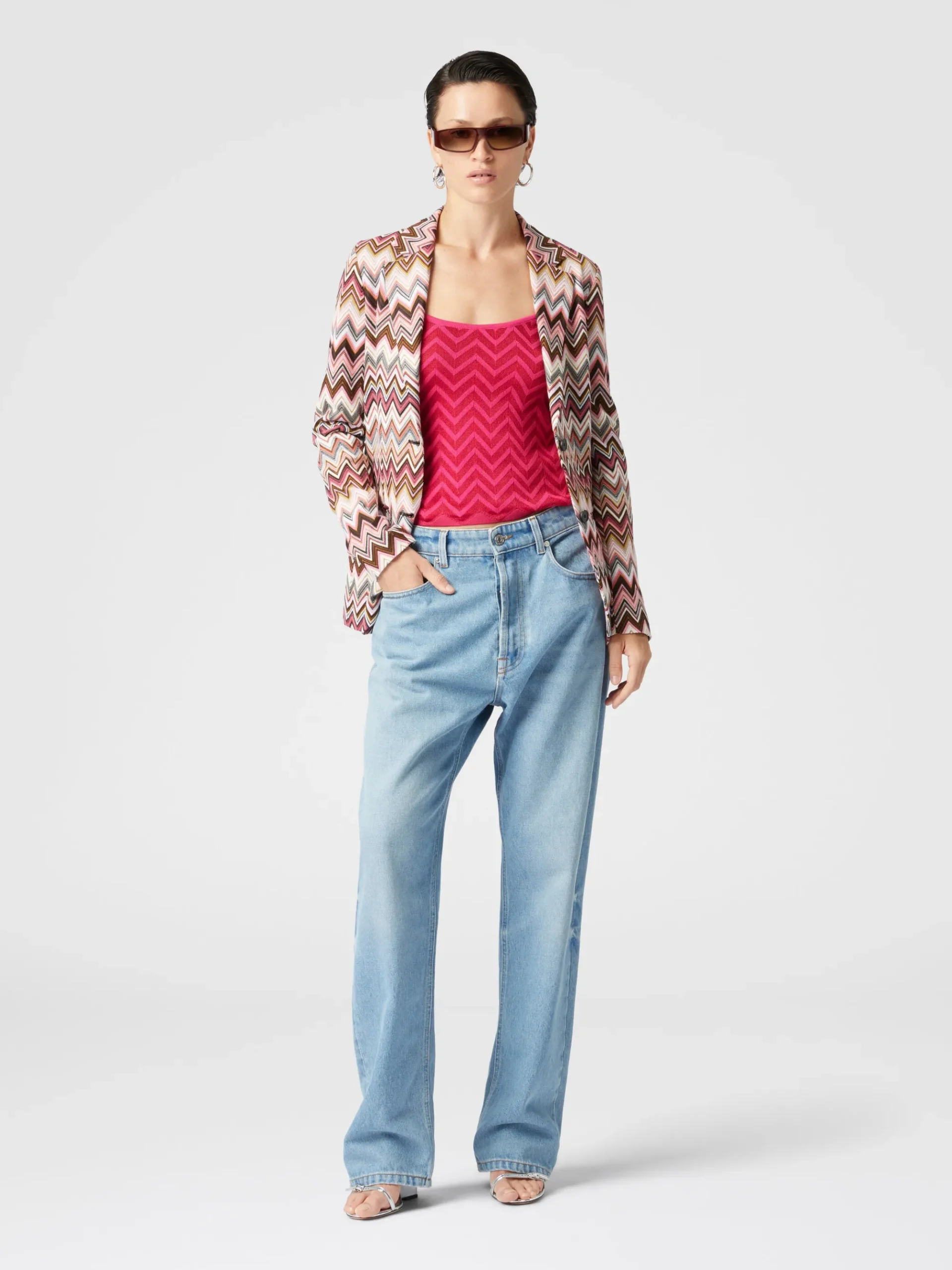Single-breasted blazer in cotton and zigzag viscose