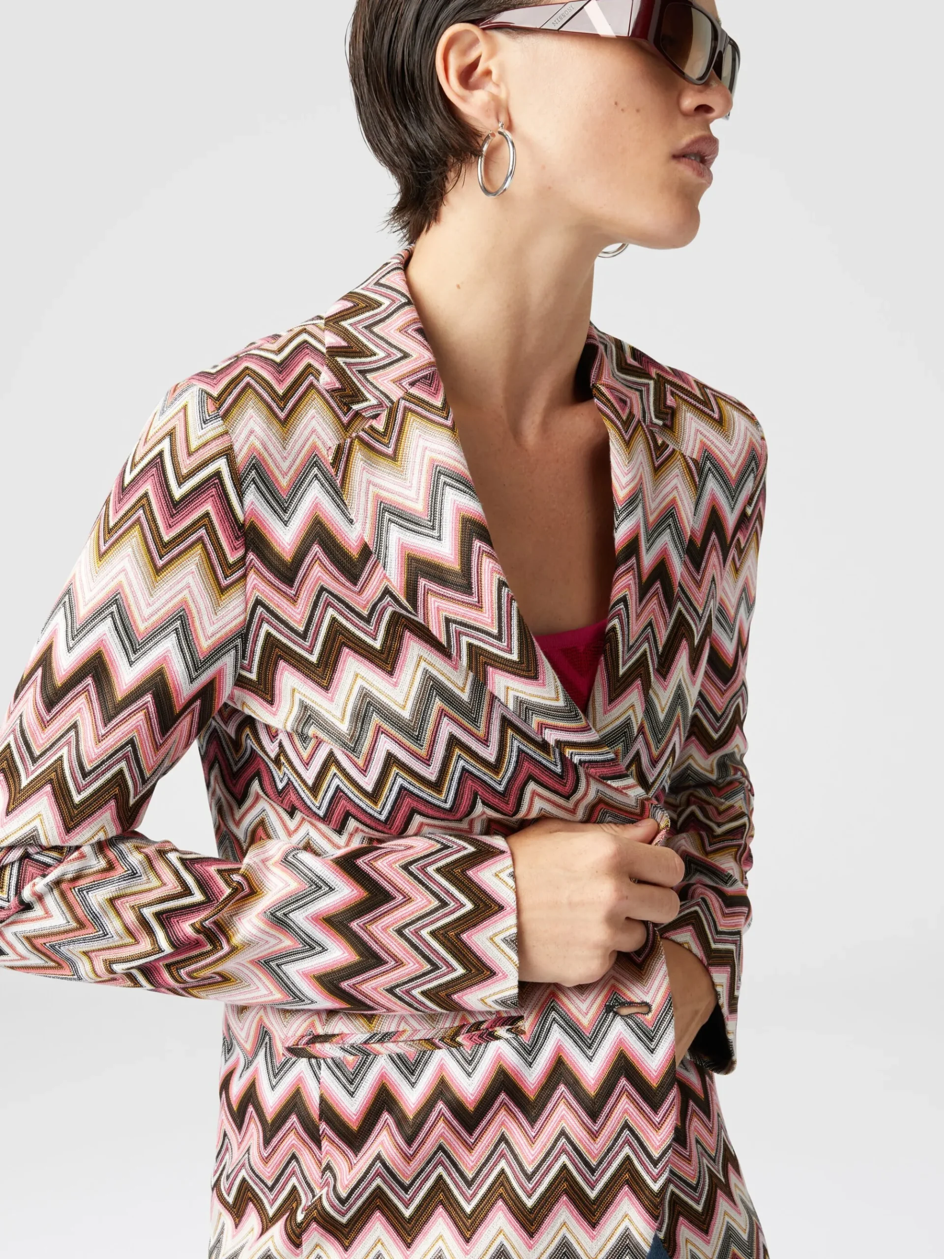 Single-breasted blazer in cotton and zigzag viscose