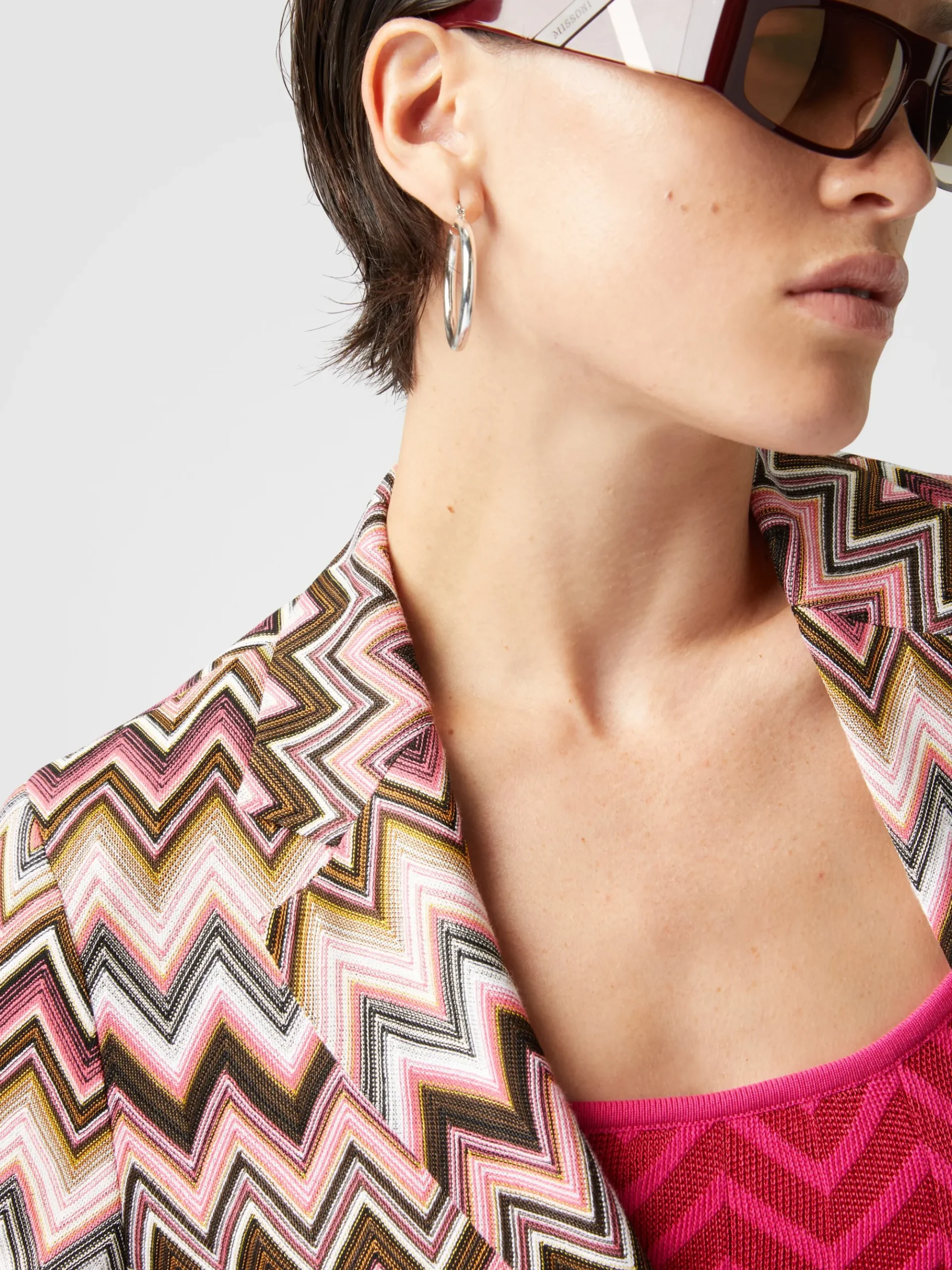 Single-breasted blazer in cotton and zigzag viscose