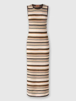 Sleeveless midi dress in striped wool and viscose