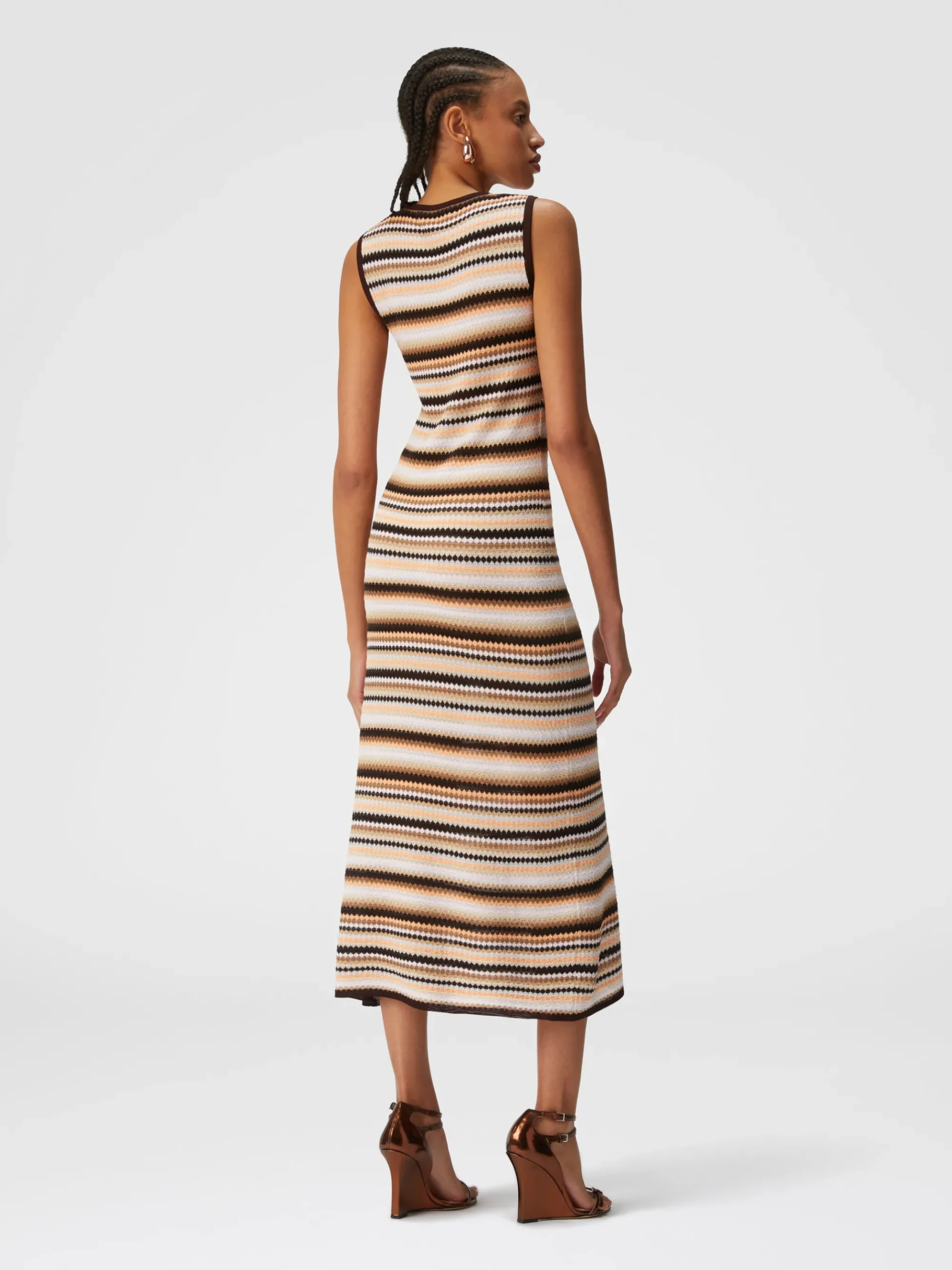 Sleeveless midi dress in striped wool and viscose