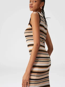 Sleeveless midi dress in striped wool and viscose