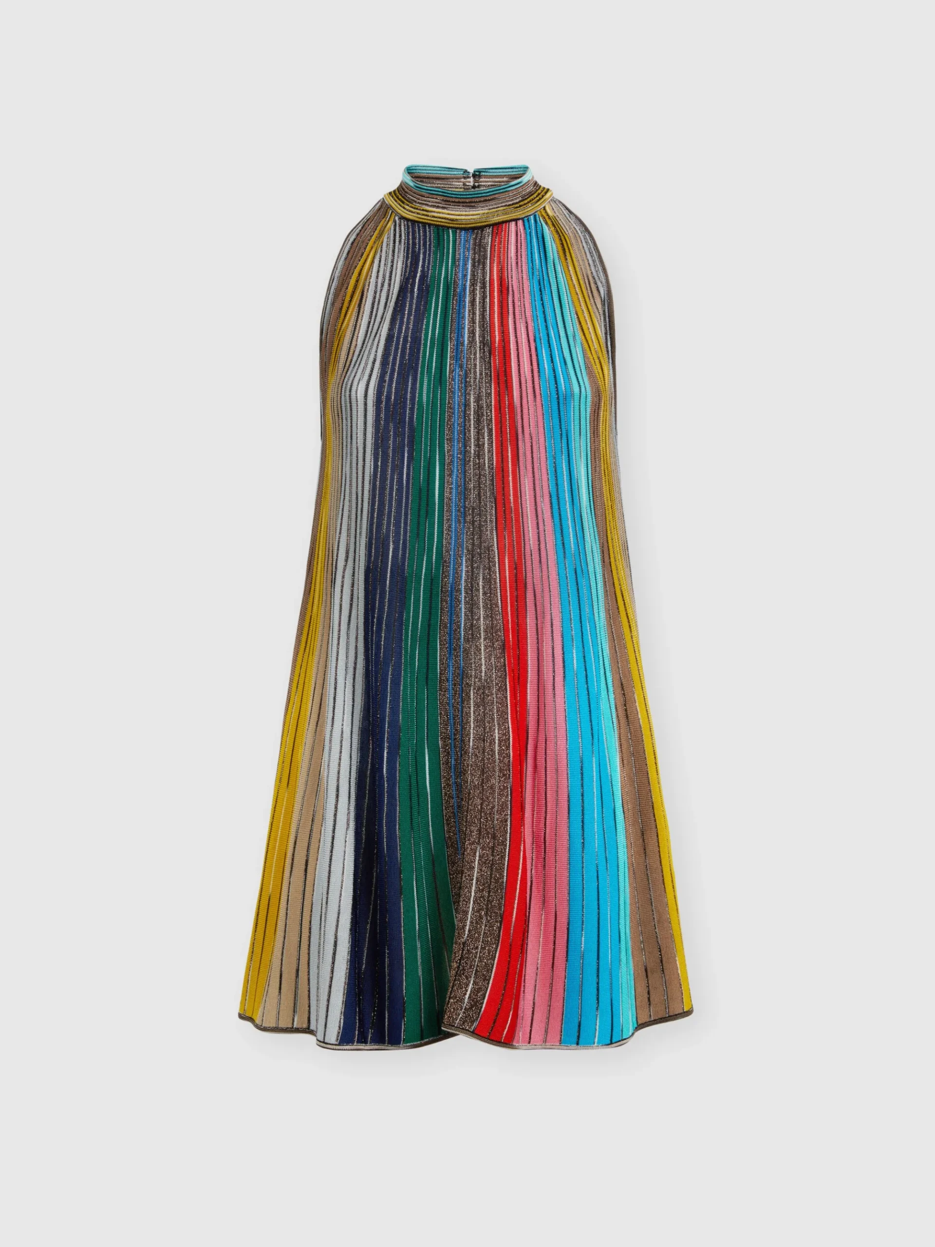 Sleeveless mini-dress in lamé pleated knit