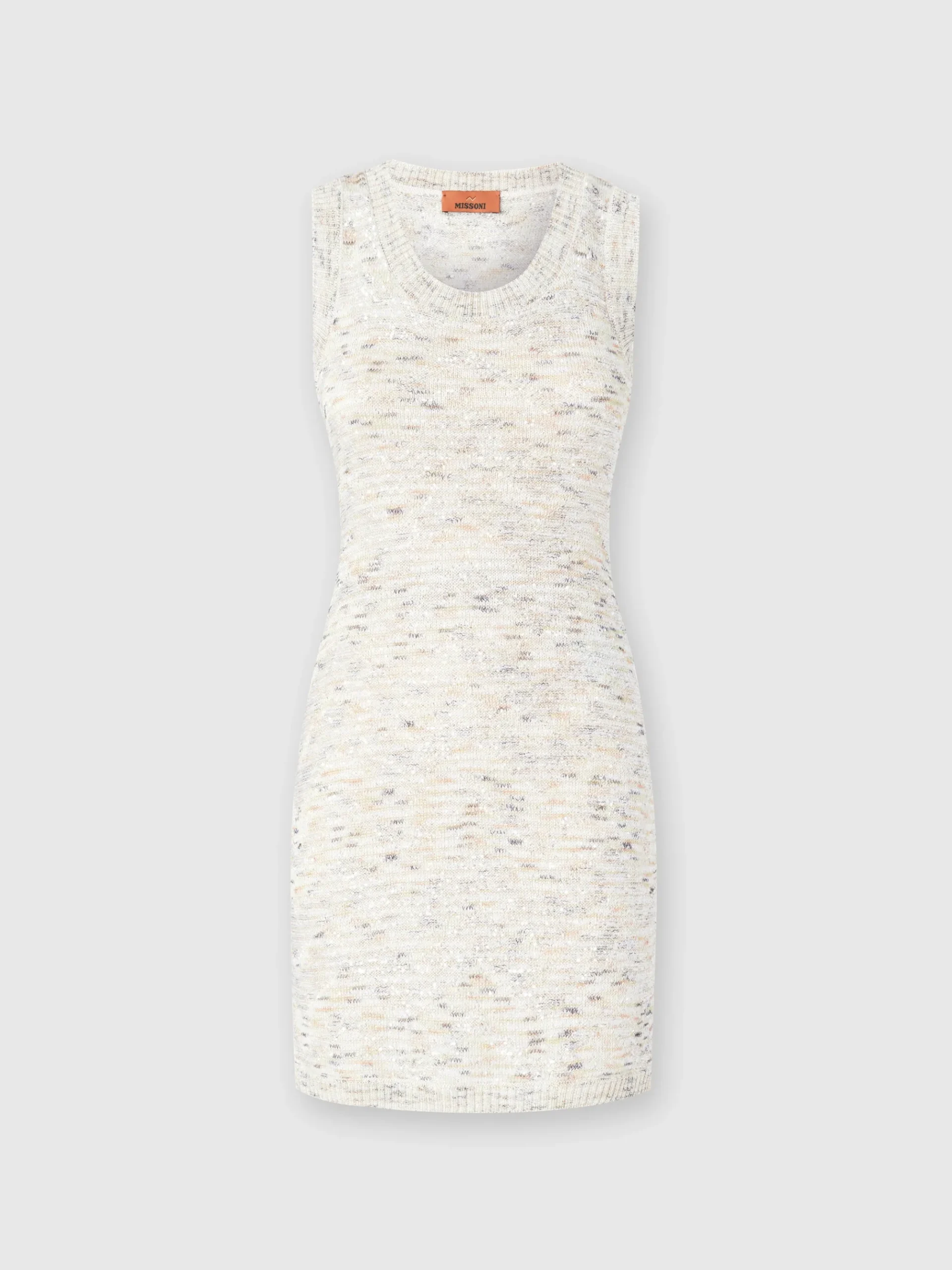 Sleeveless mini-dress in slub knit with sequins