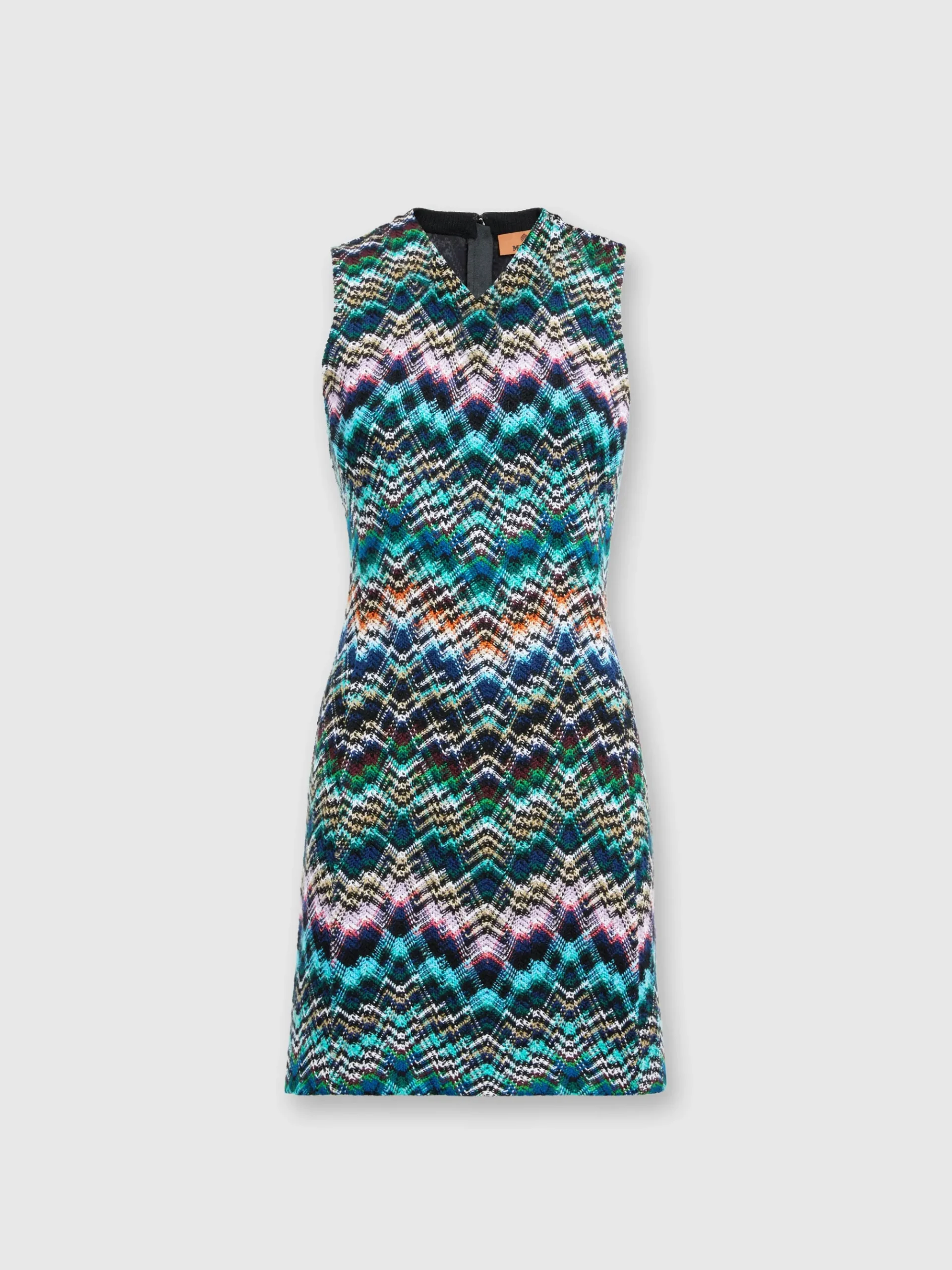 Sleeveless mini-dress in wool and cotton