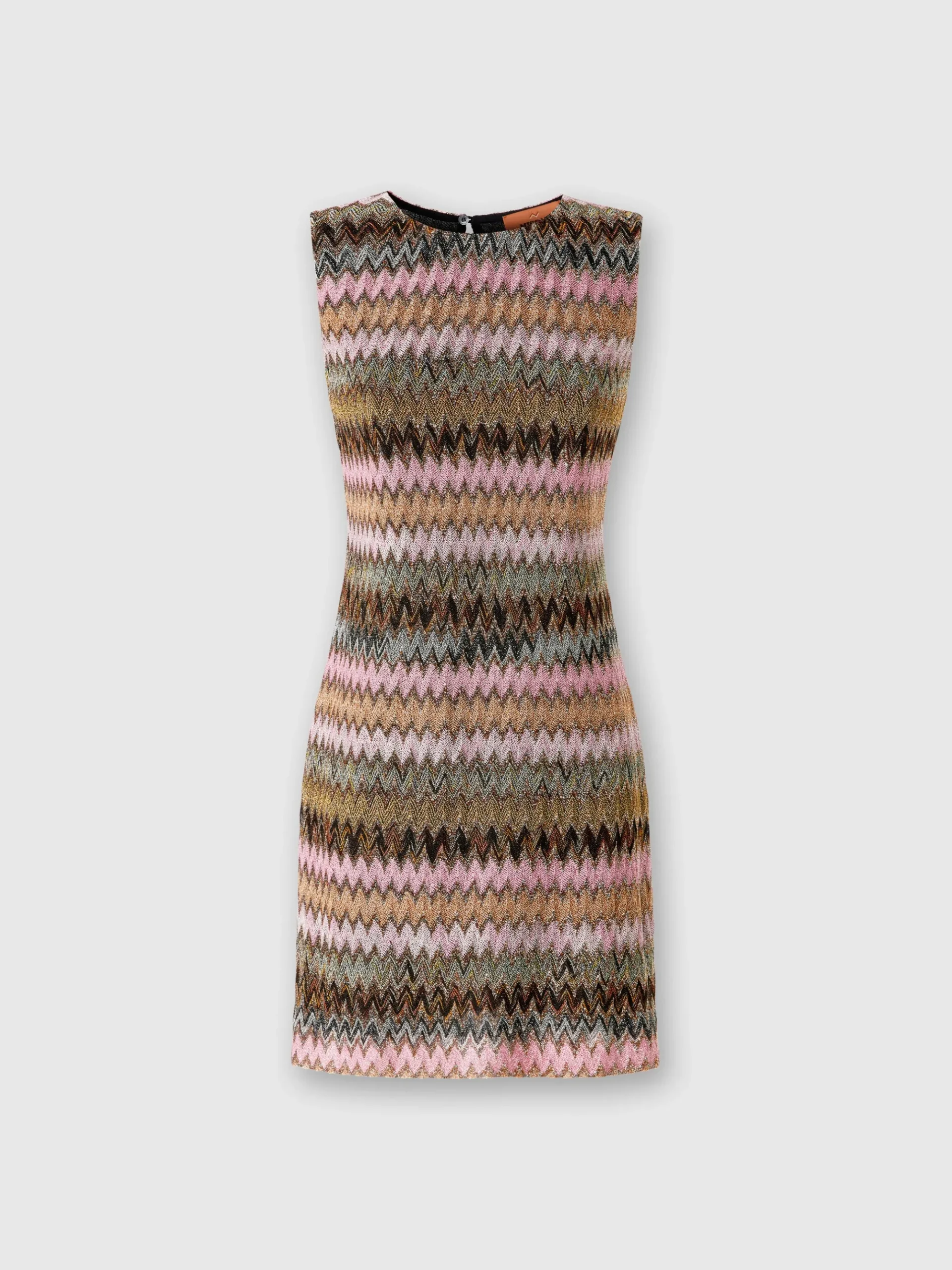 Sleeveless mini-dress in zig zag lamé viscose