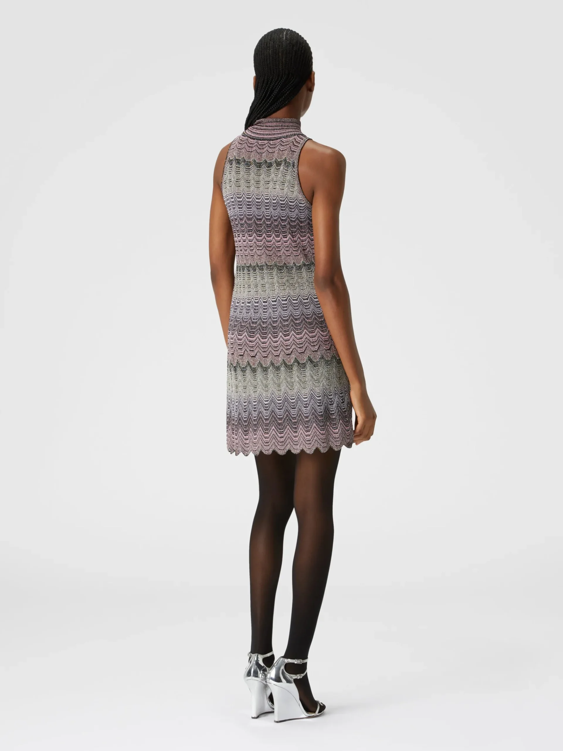 Sleeveless mini-dress with lamé Greek motif