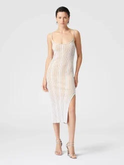Sleeveless ribbed midi dress with sequins and slit