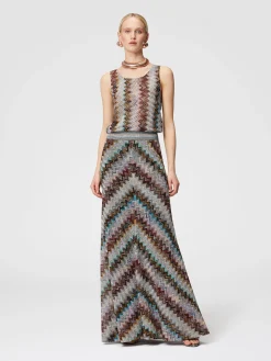 Sleeveless top with lamé slub zigzag motif