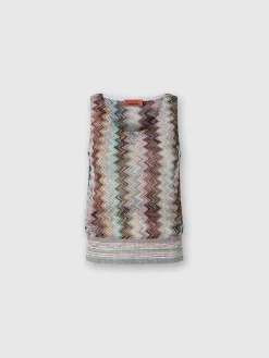 Sleeveless top with lamé slub zigzag motif