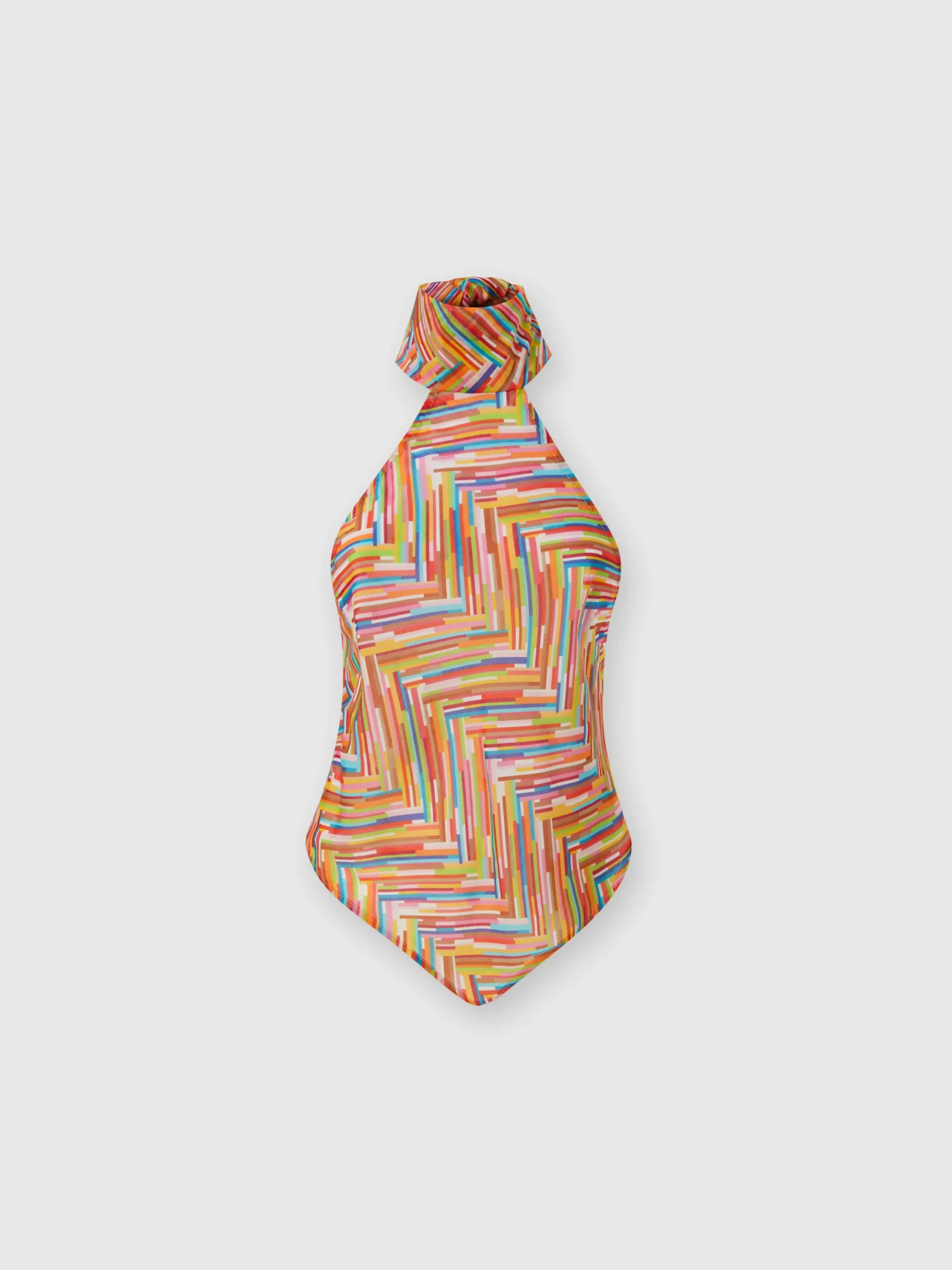 Sleeveless turtleneck top in printed cotton and silk blend